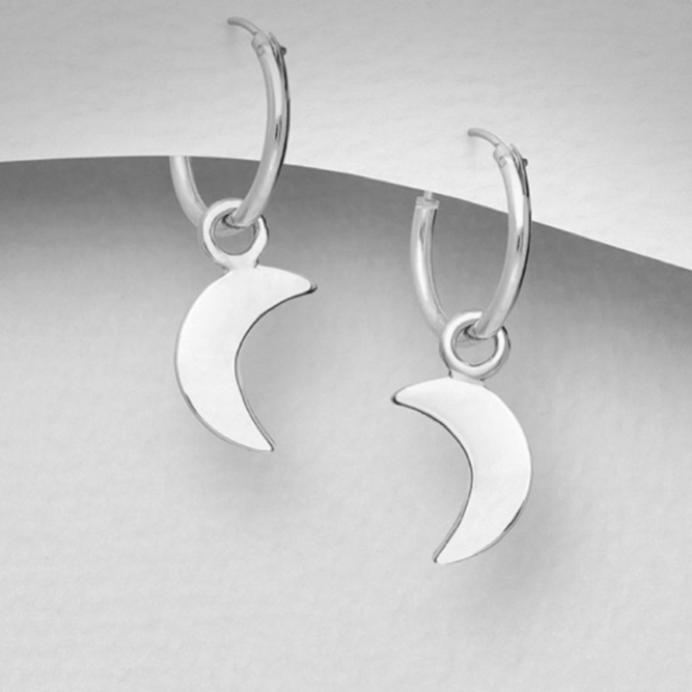 925 Sterling Silver Moon Charm Hoop Earrings